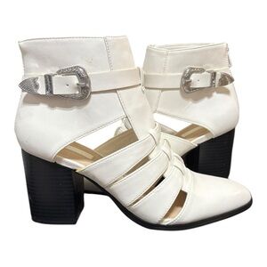 Forever 21 Buckle Cut Out Booties. Size 7.5, 3.5” Heel
